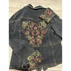 Girls‎ Vintage Babydoll Brand 10/12 Blue Denim Jean Jacket Floral Glitter Print
